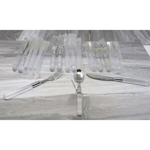 18 Pcs Stanley Roberts CITY‎ LIGHTS Clear SILVERWARE Prism FORK Knife SPOON